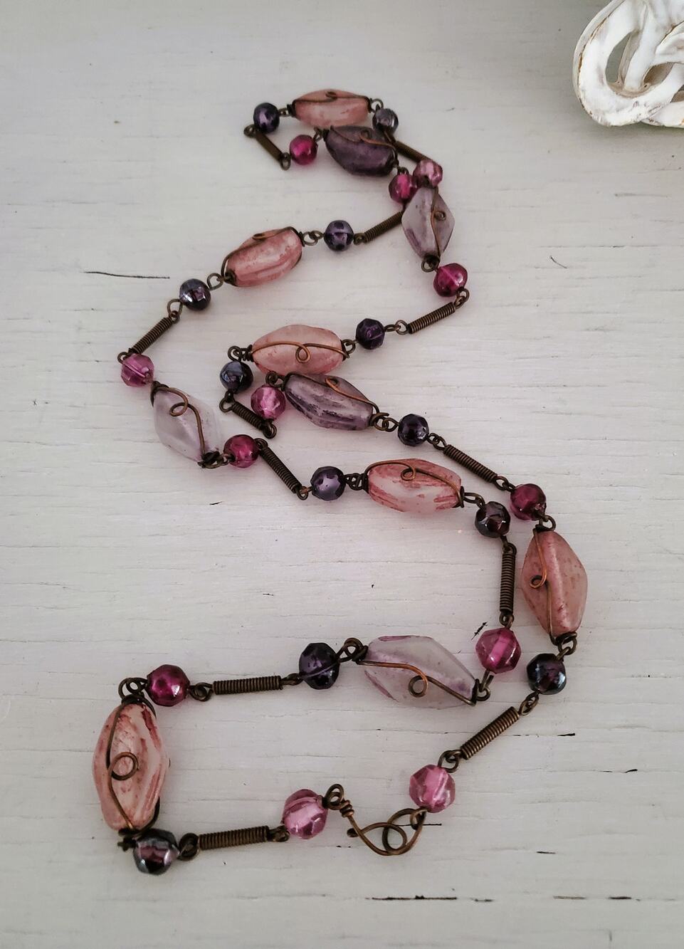 Lavender and Purple Glass Long Rope Necklace